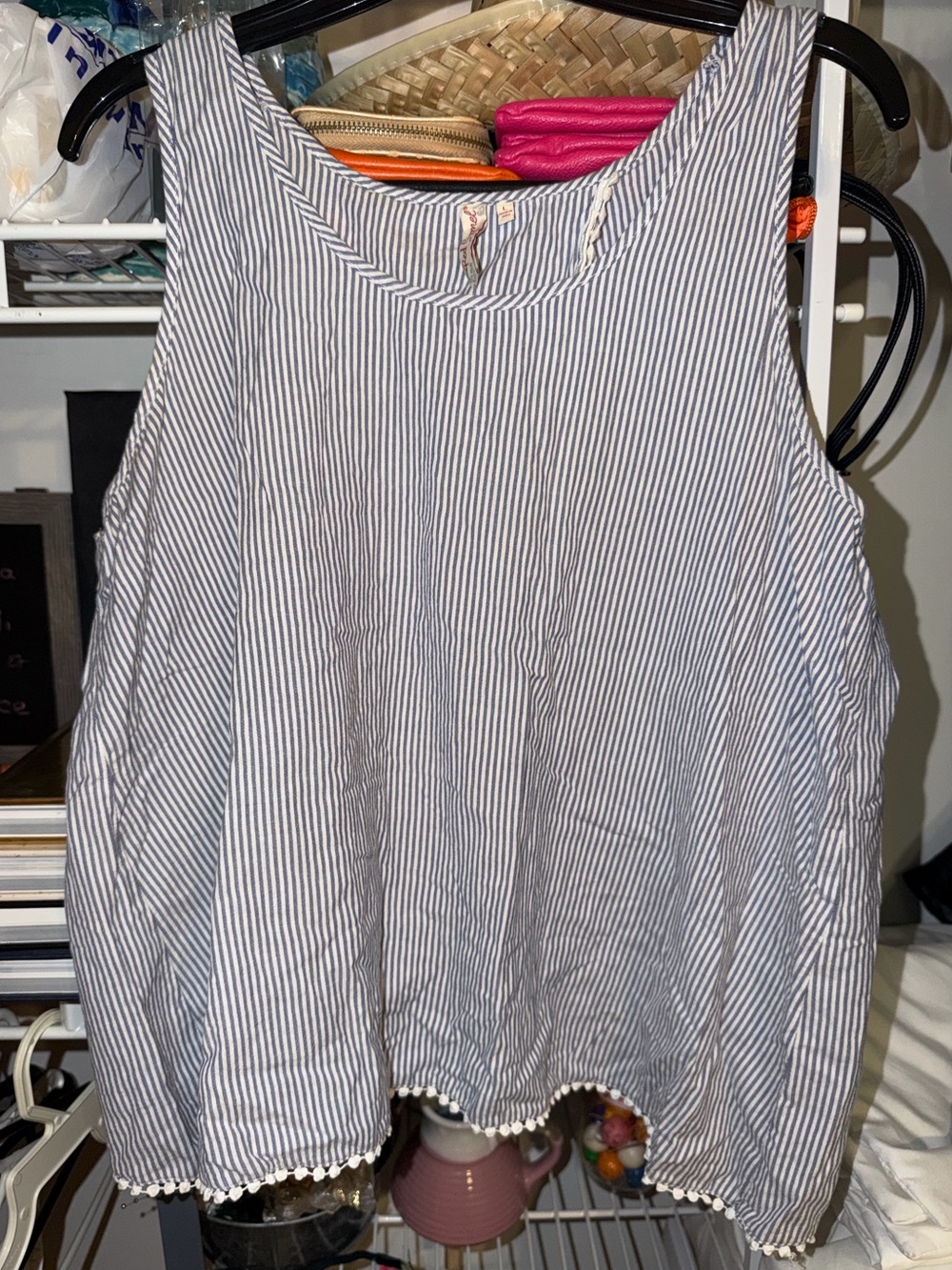 Red Camel Women's Navy & White Striped Tank Top with Scalloped Hem